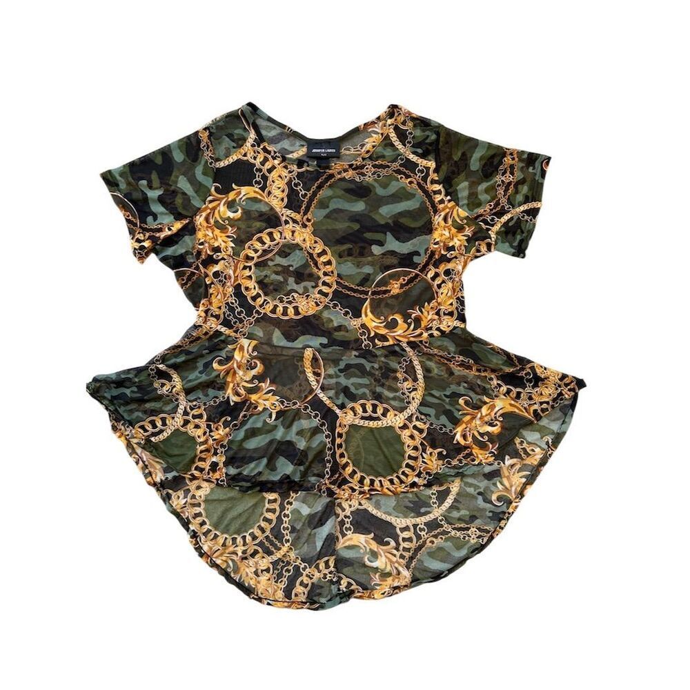 Jennifer Lauren Women's Plus Size Camo Tunic Top Multicolor Short Sleeve - Picture 5 of 6